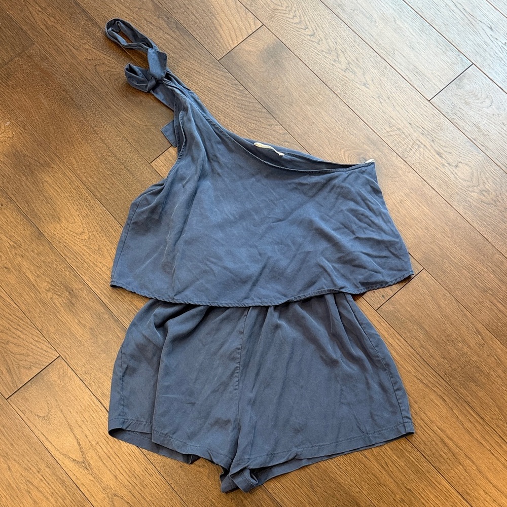 Rokoko by Dazz Women’s One-Shoulder Blue Romper with Tie Strap Large - C10-020